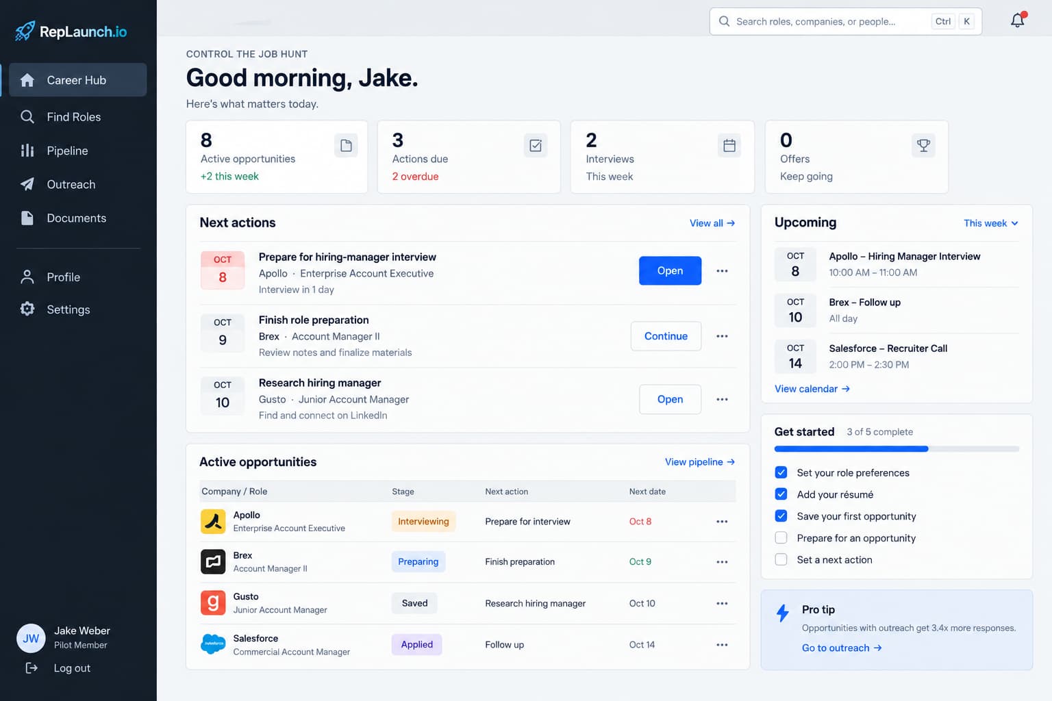 RepLaunch Career Hub dashboard